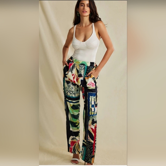 MICAS Floral Print High Waisted Multicolor Straught Leg Pants. Sz M NWT - Picture 4 of 8